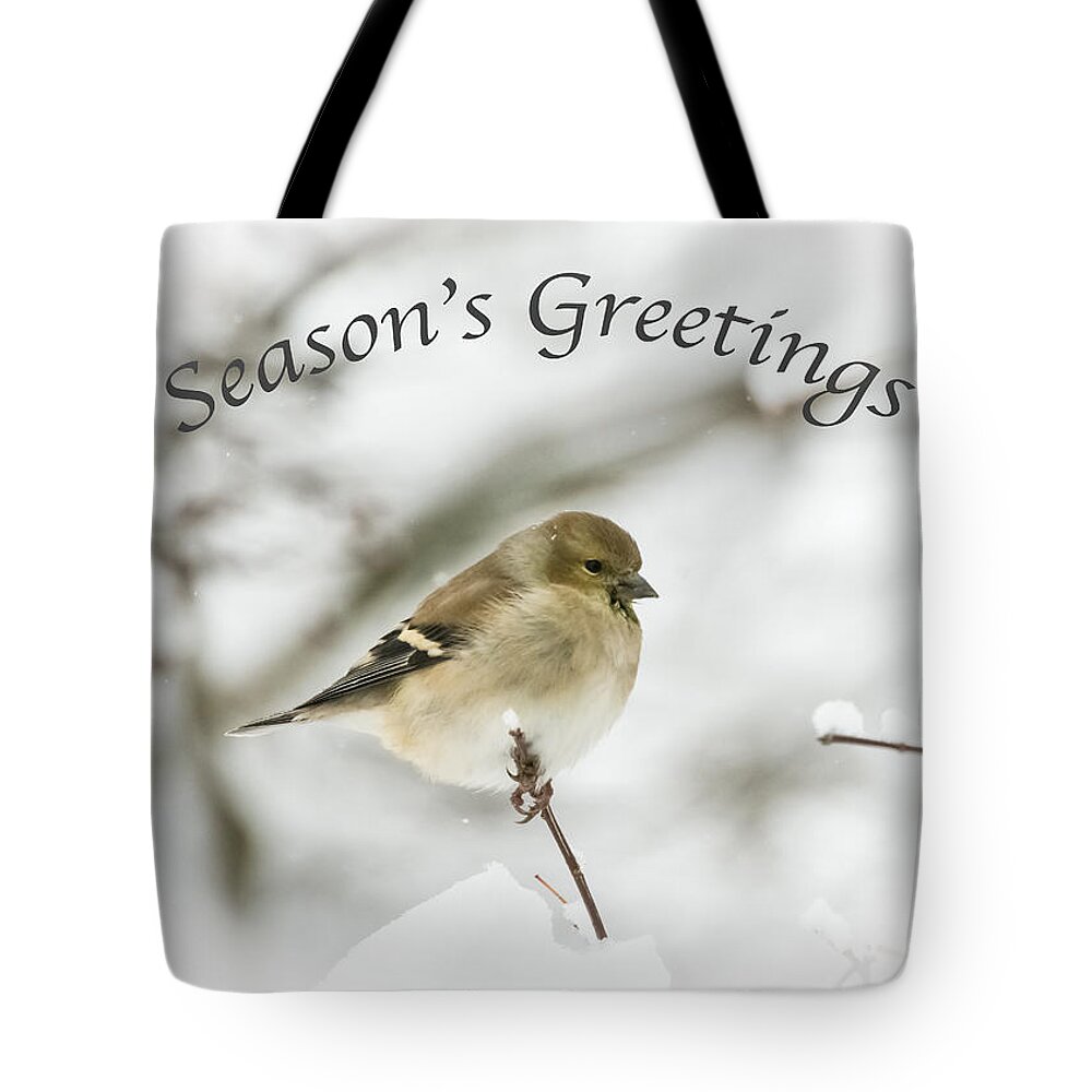 American Goldfinch Tote Bag featuring the photograph American Goldfinch - Season's Greetings by Holden The Moment