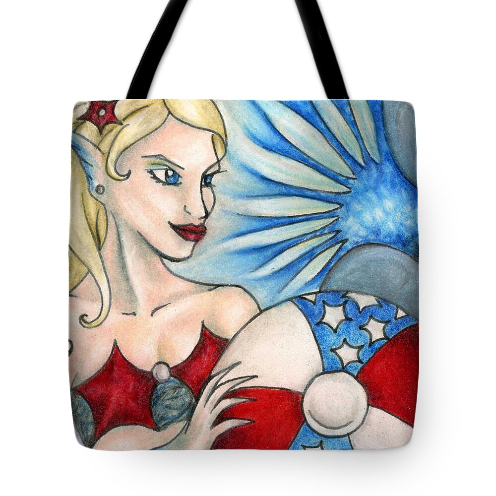 American Mermaid Tote Bag featuring the drawing American Mermaid by Kristin Aquariann