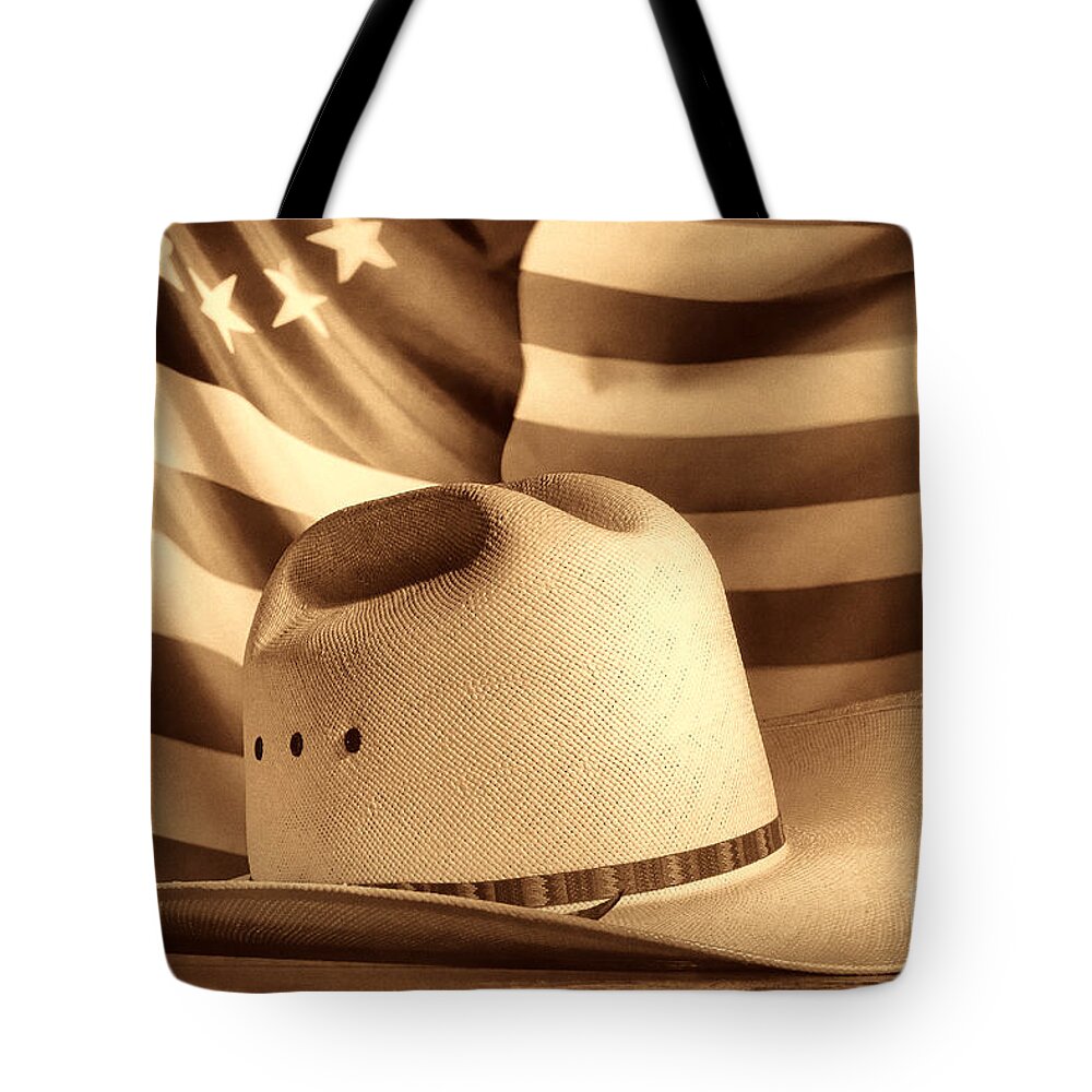 American Tote Bag featuring the photograph American Rodeo Cowboy Hat by American West Legend By Olivier Le Queinec