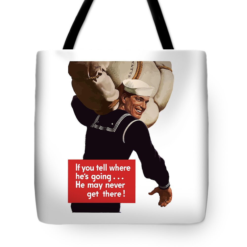 Navy Tote Bag featuring the painting American Sailor -- WW2 Propaganda by War Is Hell Store