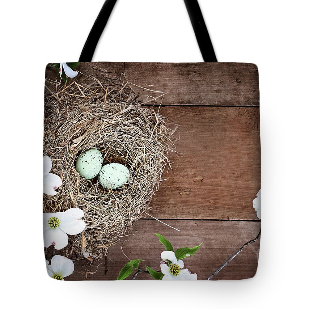 Nest Tote Bag featuring the photograph Amid the Dogwood Blossoms by Stephanie Frey
