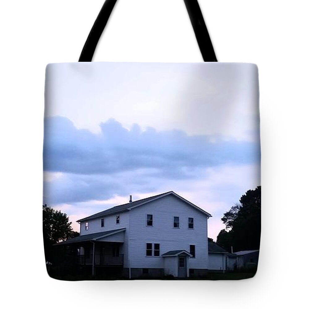 Amish Tote Bag featuring the photograph Amish house at sunset by Kimberly W
