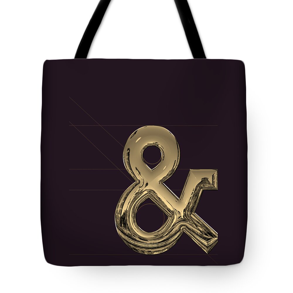 'ampersands' Collection By Serge Averbukh Tote Bag featuring the digital art Ampersands - Gold on Eggplant Purple. by Serge Averbukh