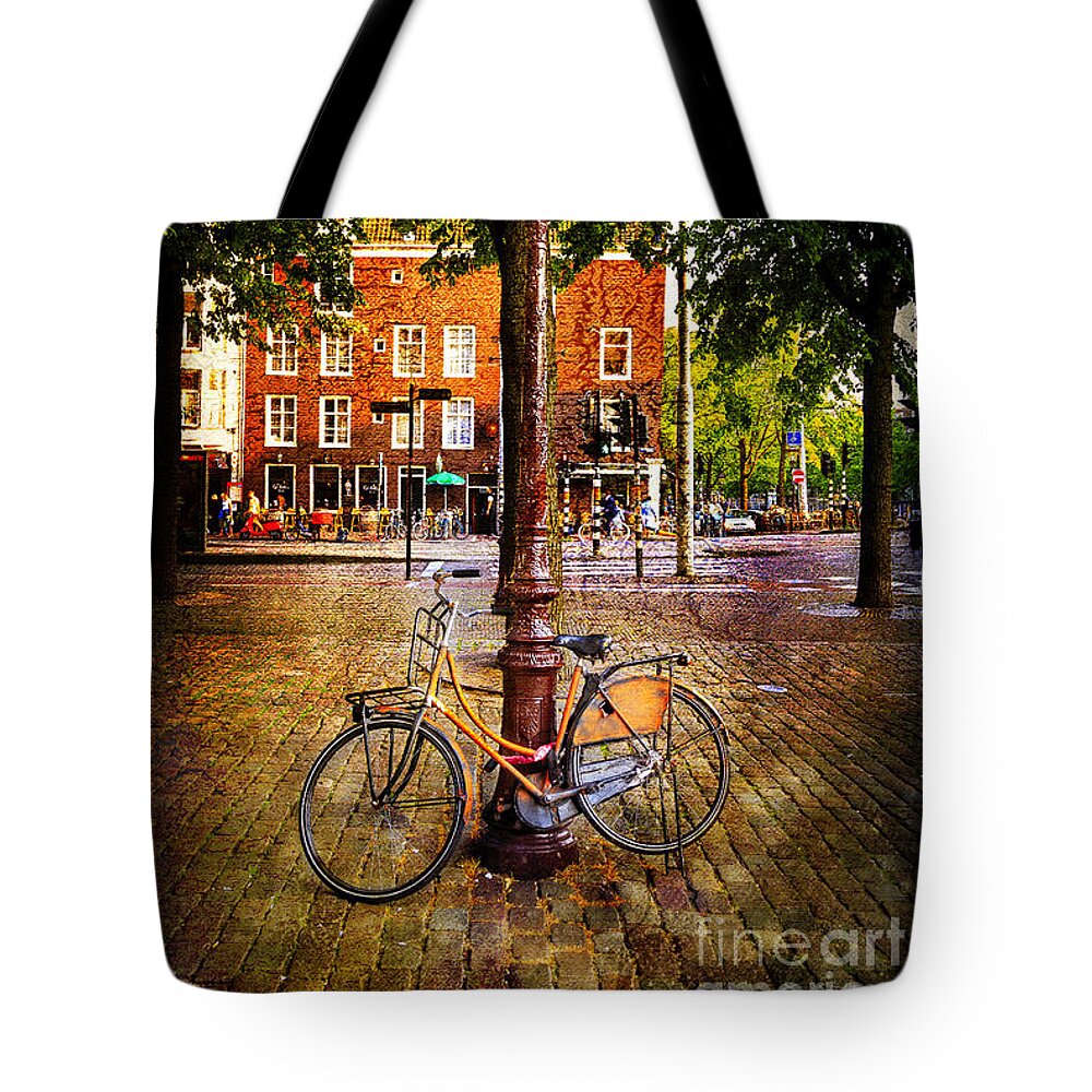 Amsterdam Tote Bag featuring the photograph Amsterdam Orange Bicycle by Craig J Satterlee