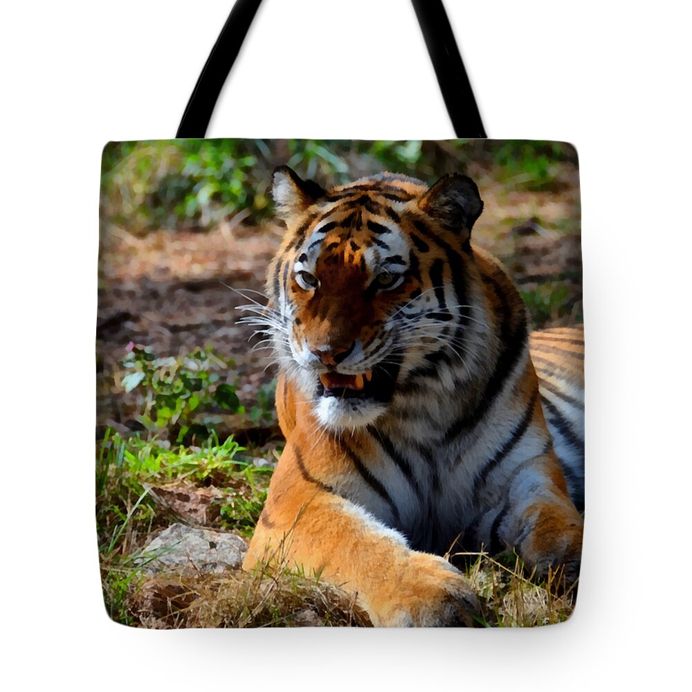 Amur Tote Bag featuring the mixed media Amur Tiger 5 by Angelina Tamez