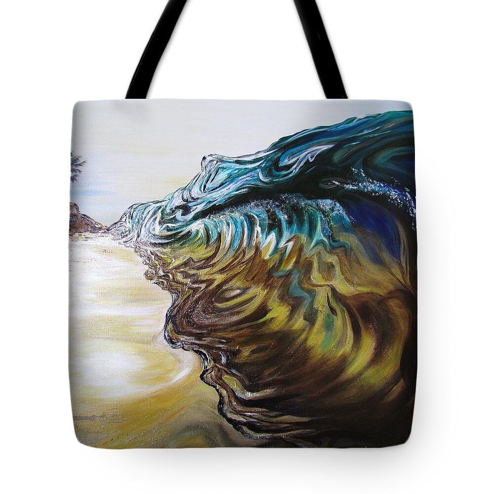 Ocean Tote Bag featuring the painting Amy's Wave by Mandy Joy