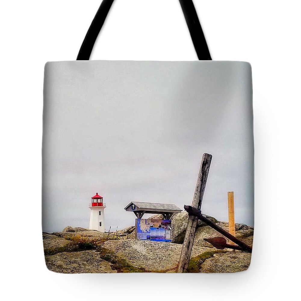 Nautical Tote Bag featuring the photograph An Anchor and a Lighthouse by Mary Capriole