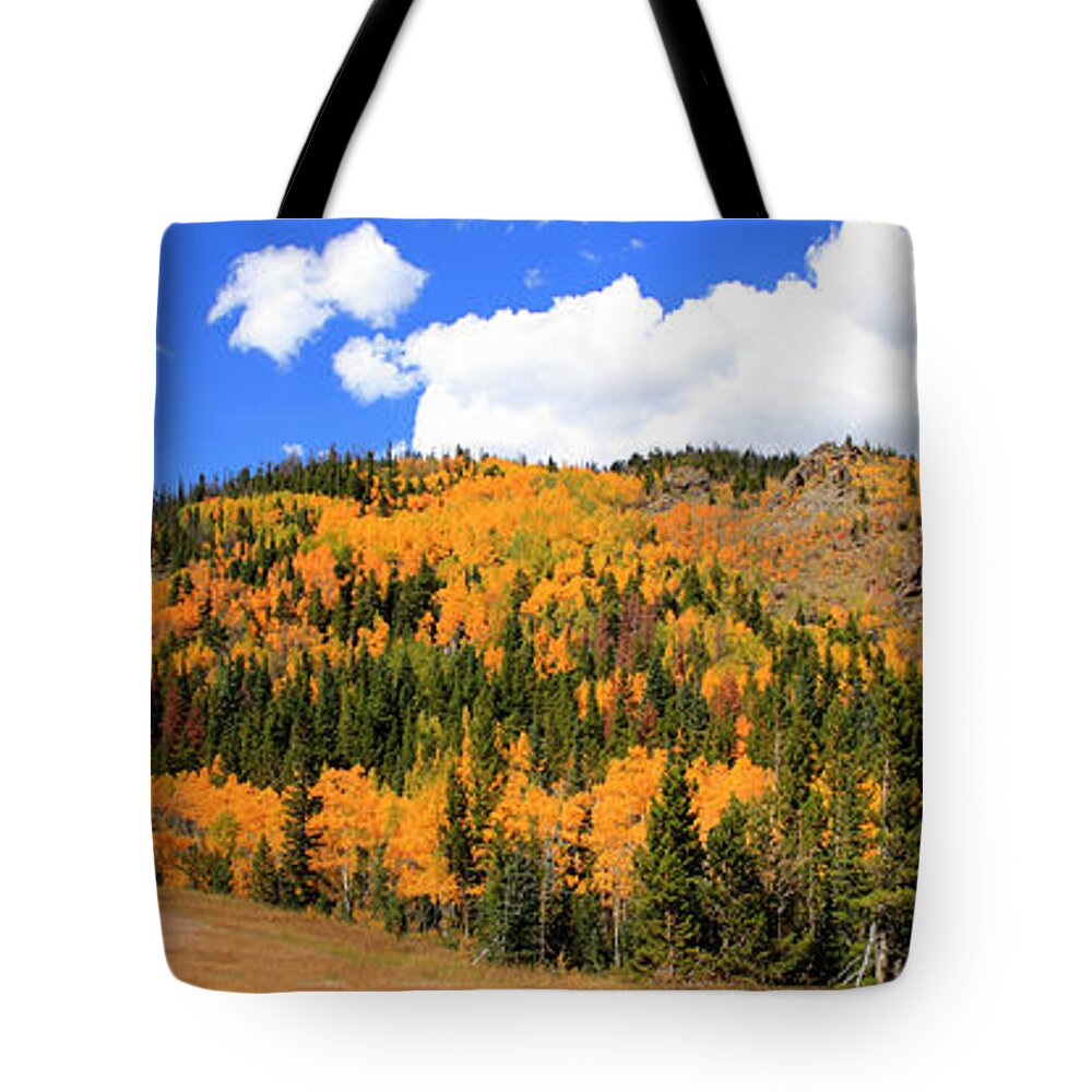Autumn Tote Bag featuring the photograph An Autumn Drive - Panorama by Shane Bechler