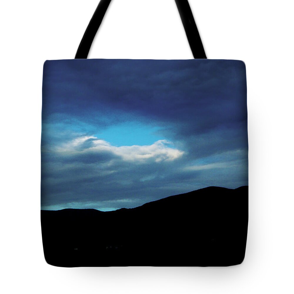 Mountains Tote Bag featuring the photograph An Eye in the Sky by Celtic Artist Angela Dawn MacKay