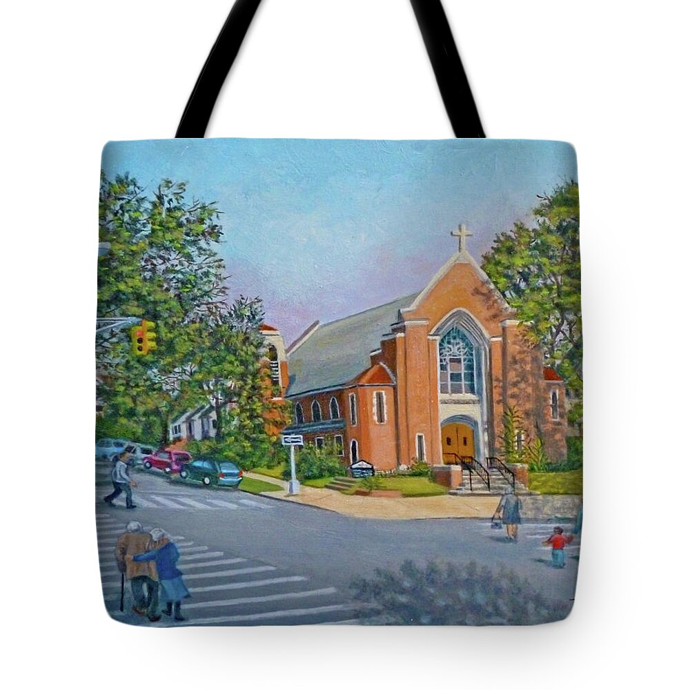 Church Tote Bag featuring the painting An Historical Church by Madeline Lovallo