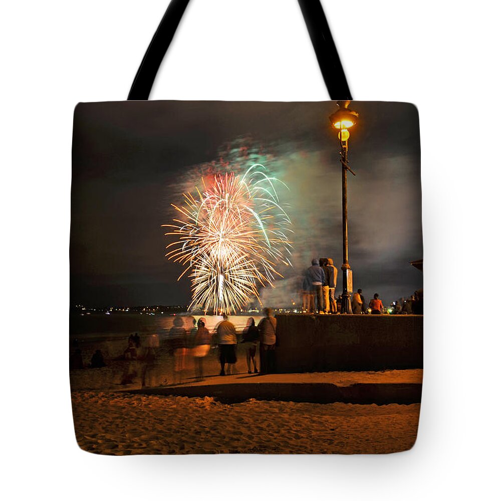 Revere Tote Bag featuring the photograph An impressive display Revere Beach Fireworks 2015 2 by Toby McGuire