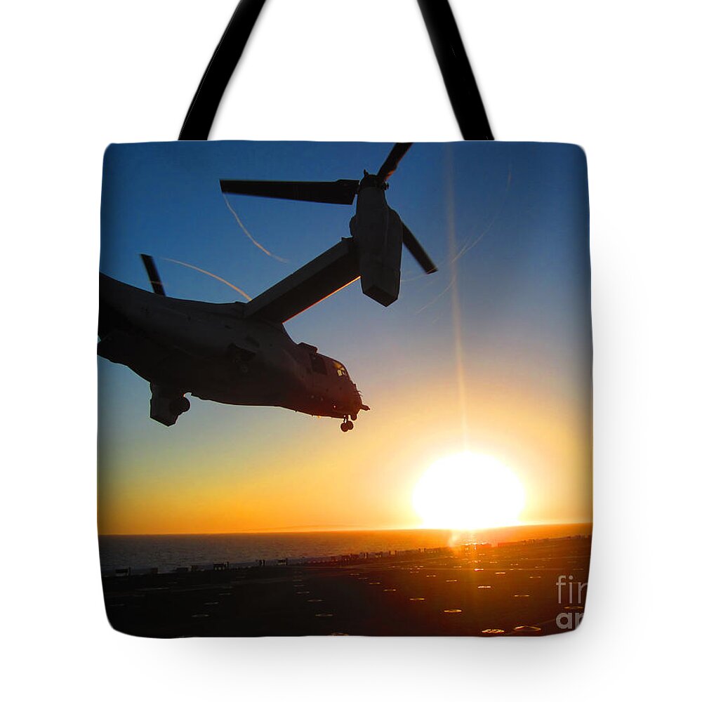 Sailors Tote Bag featuring the painting An MV-22 Osprey tilt-rotor aircraft by Celestial Images