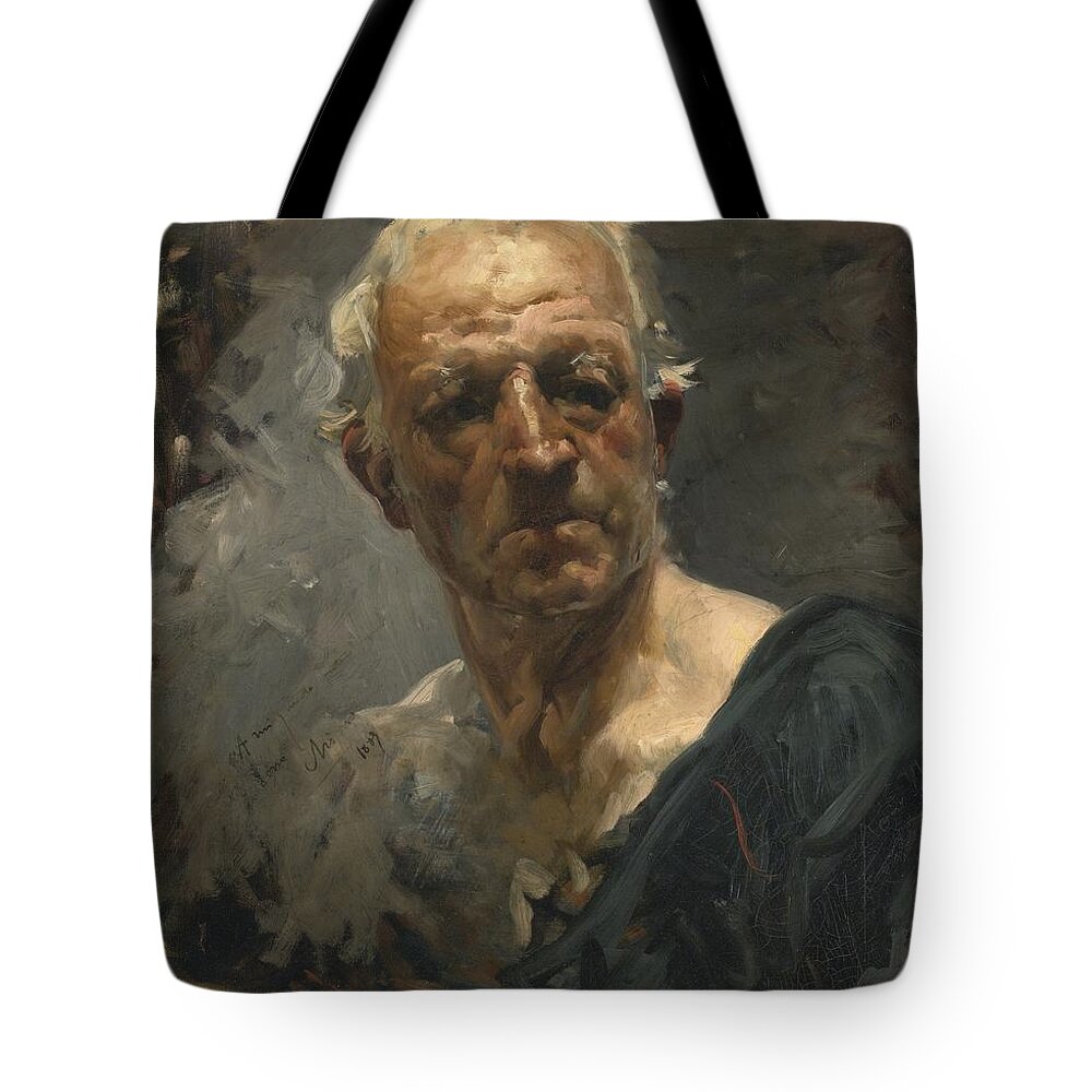 An Old Man Tote Bag featuring the painting An Old Man by Celestial Images