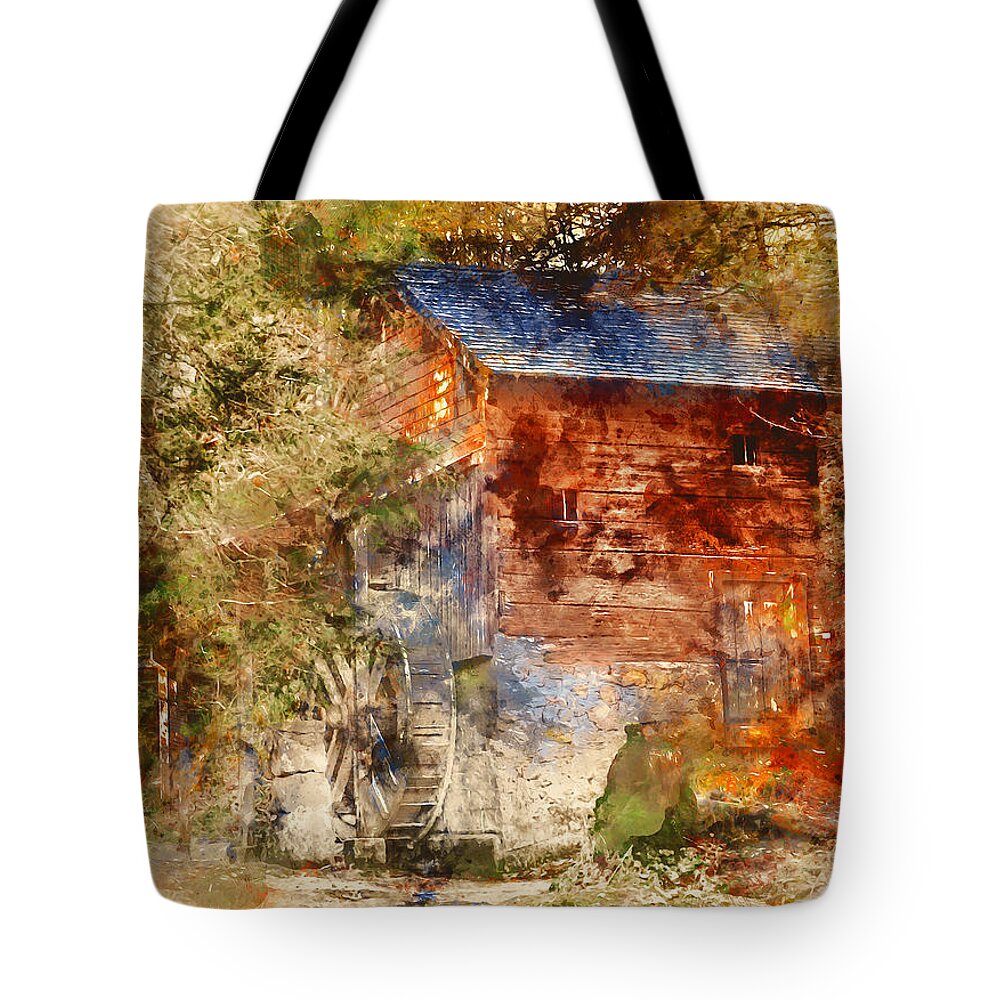 Mill Tote Bag featuring the painting An old watermill - 12 by AM FineArtPrints