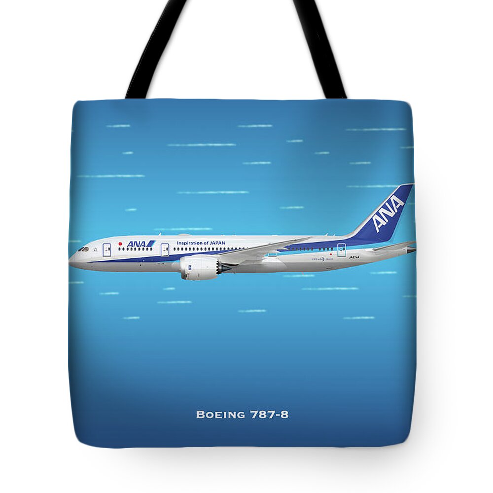 All Nippon Airways Tote Bag featuring the digital art ANA Boeing 787-8 Dreamliner by Airpower Art