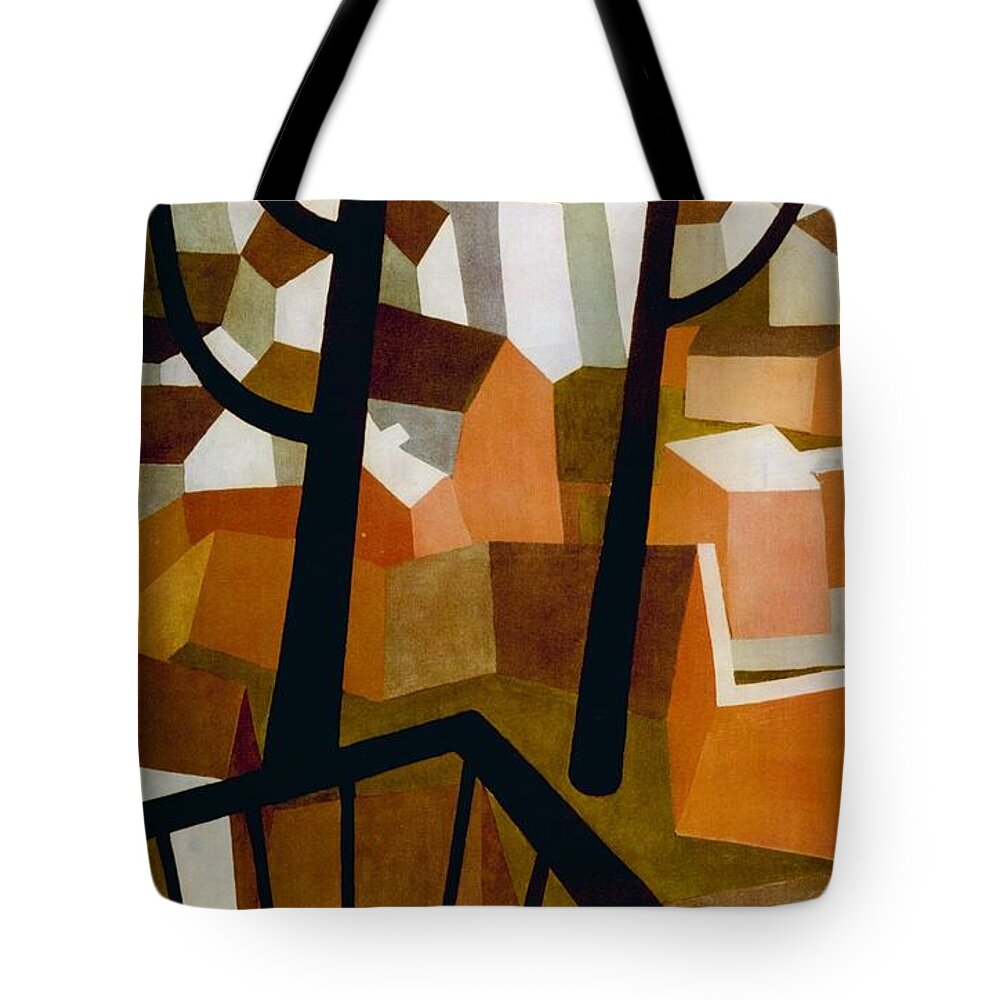 Ancient Tote Bag featuring the mixed media Ancient and Modern - London Underground, London Metro, Suburban - Retro travel Poster by Studio Grafiikka