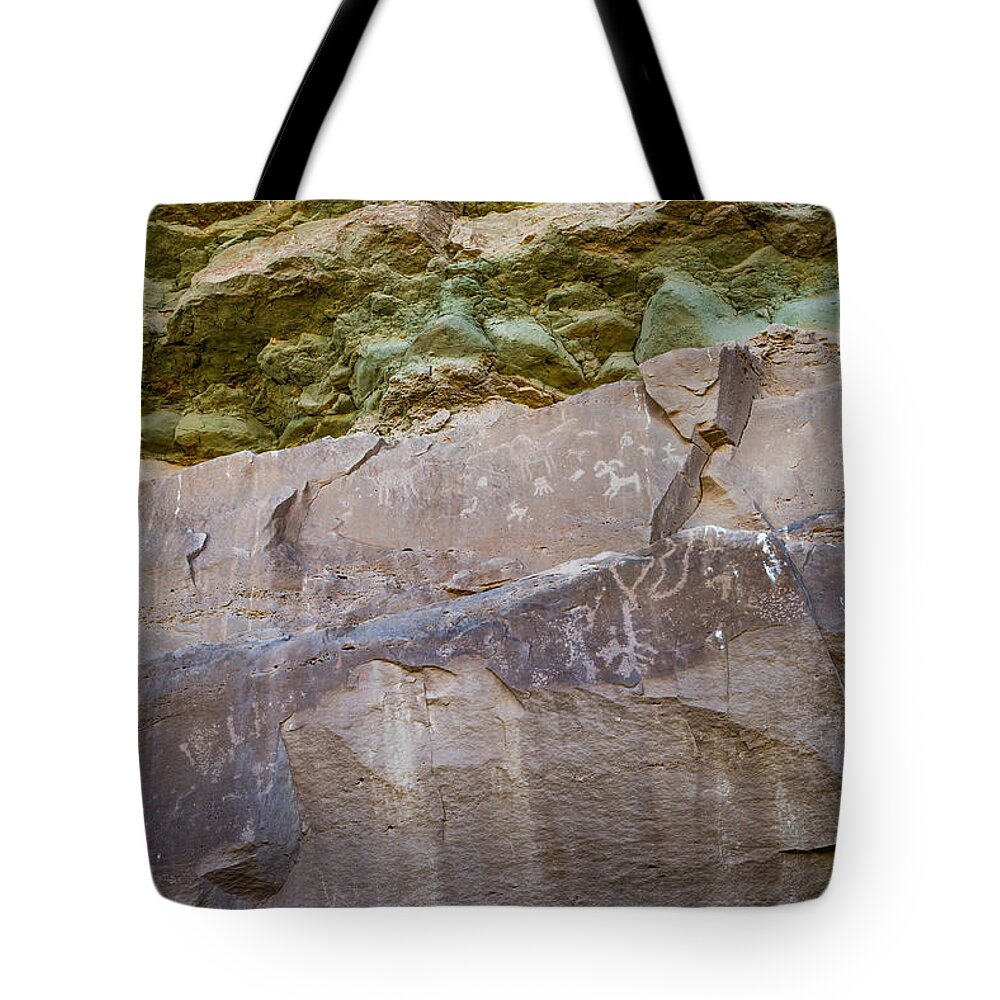 Glyphs Tote Bag featuring the photograph Ancient Art Indian Petroglyphs #3 by Matthew Lit