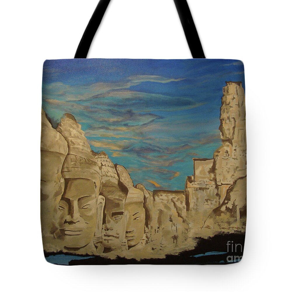 Cambodia Tote Bag featuring the painting Ancient Clouds by Stuart Engel