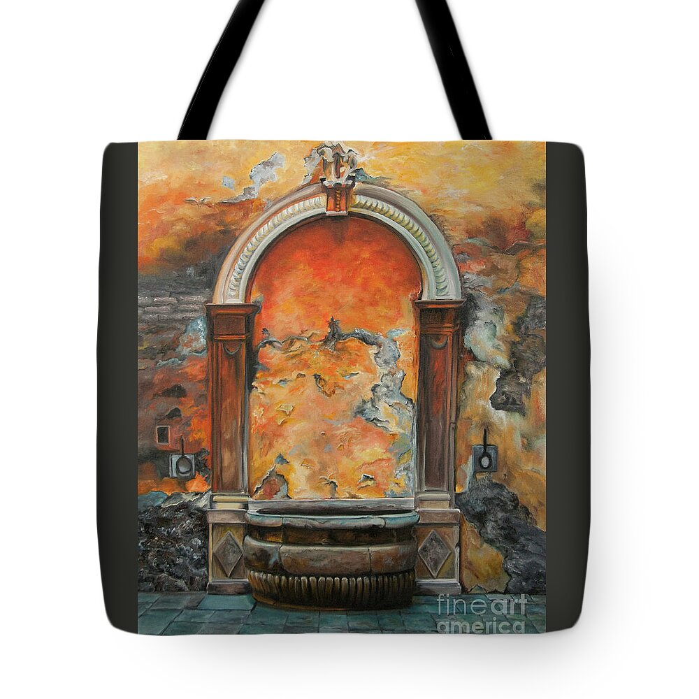 Fountain Painting Tote Bag featuring the painting Ancient Italian Fountain by Charlotte Blanchard