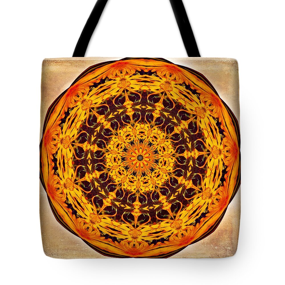 Kaleidoscope Tote Bag featuring the photograph Ancient Sun Kaleidoscope by Anna Louise