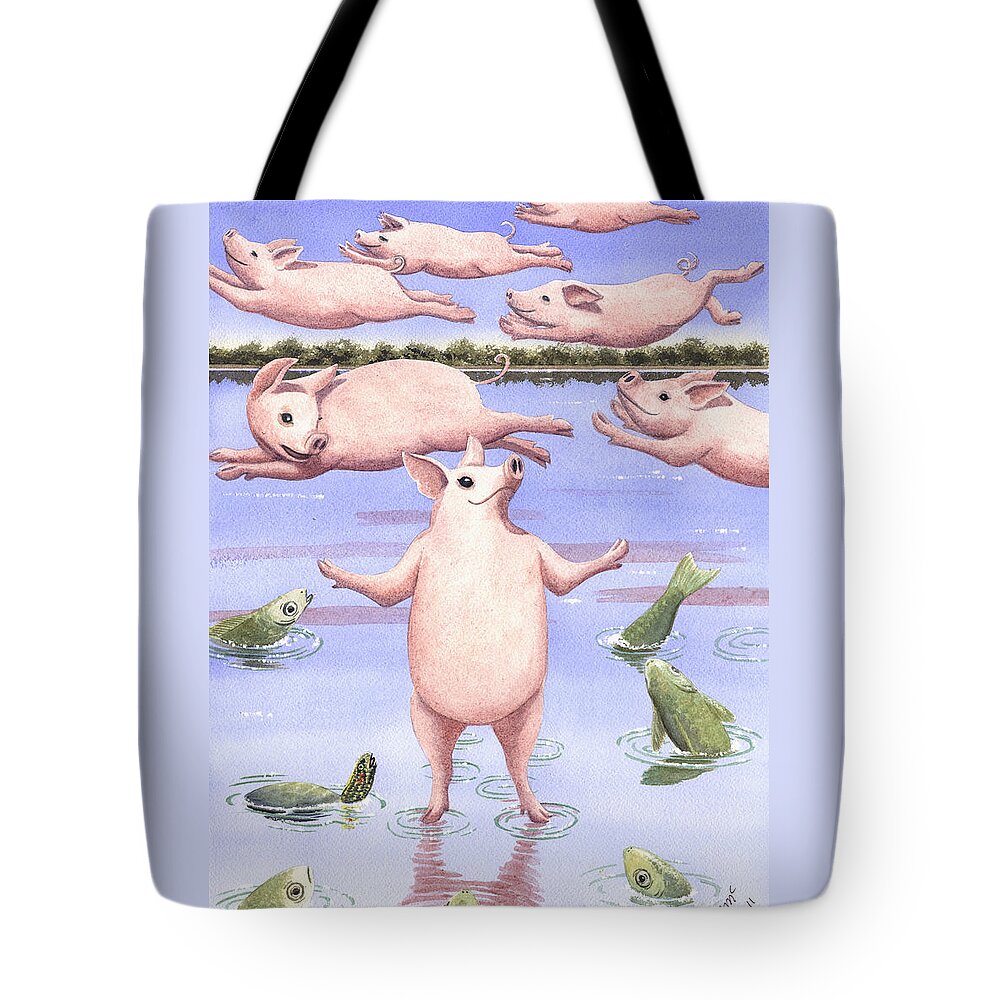 Pigs Tote Bag featuring the painting And Walk on Water by Catherine G McElroy