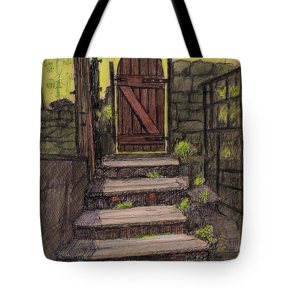 Gate Tote Bag featuring the painting Andrew's Gate by Arthur Barnes