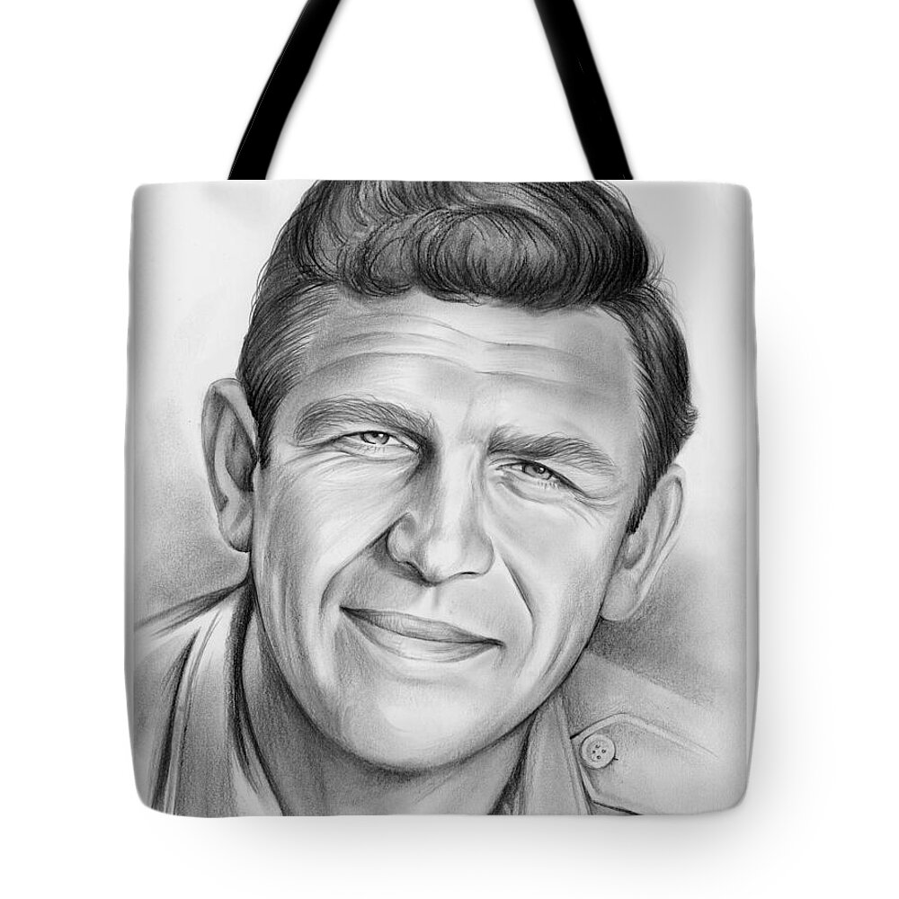 Andy Griffith Tote Bag featuring the drawing Andy Griffith by Greg Joens