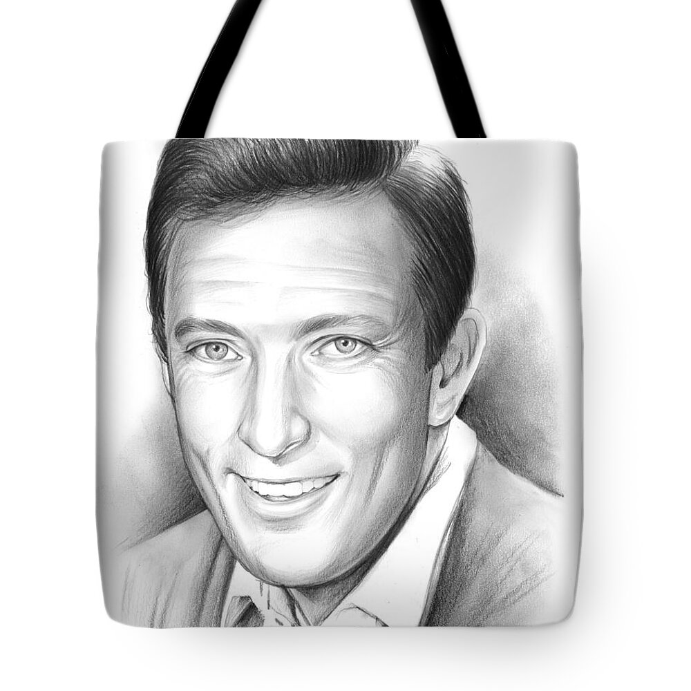 Singer Tote Bag featuring the drawing Andy Williams by Greg Joens