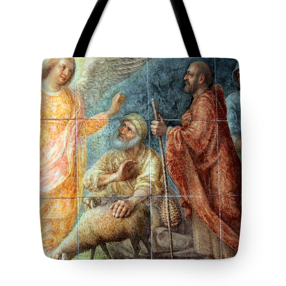 Angel Tote Bag featuring the photograph Angel and the Shepherds by Munir Alawi