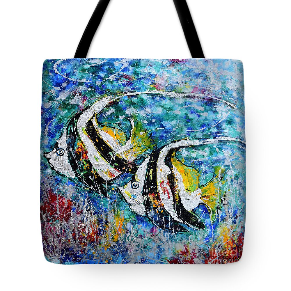 Angel Fish Tote Bag featuring the painting Angel Fish by Jyotika Shroff