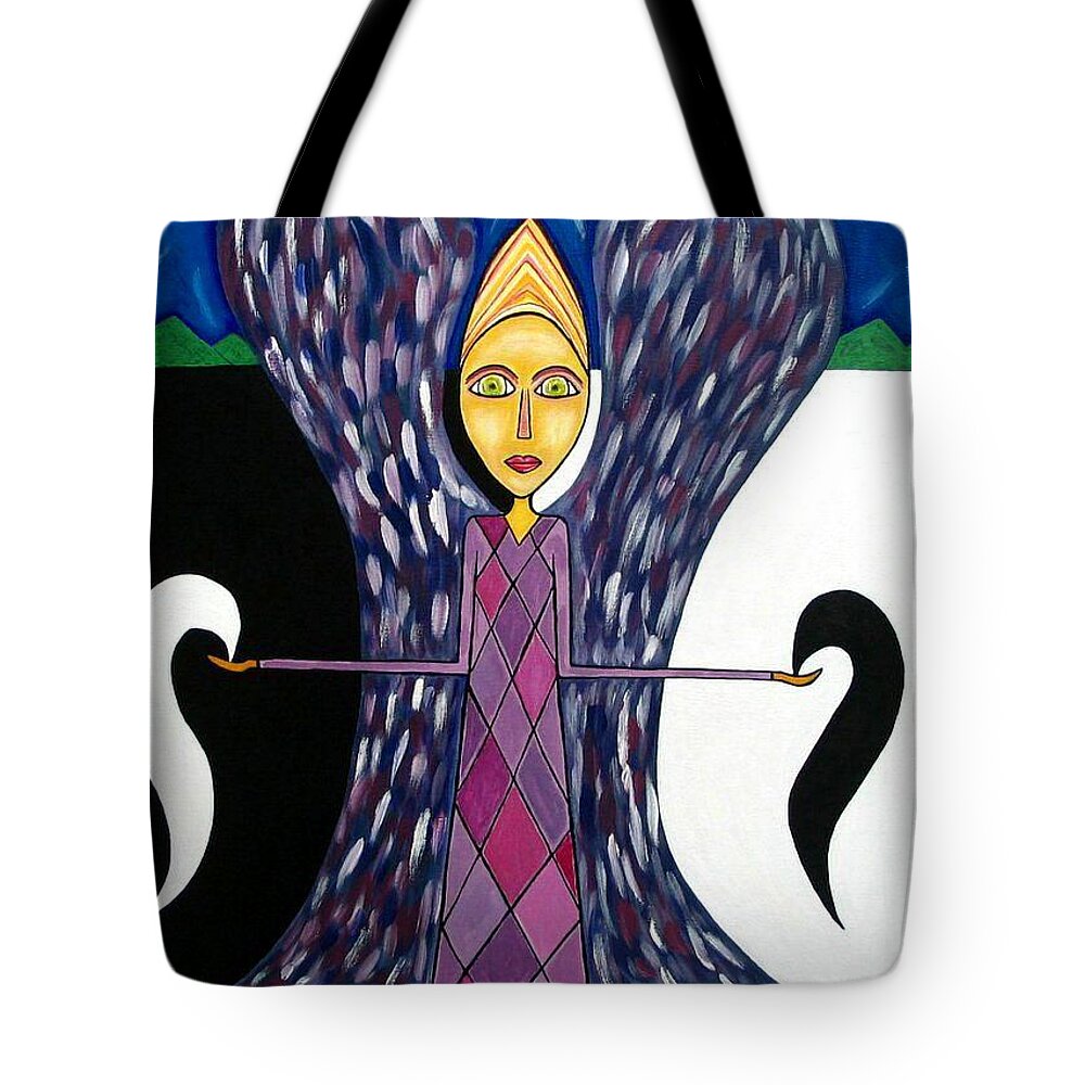 Angel Paintings Tote Bag featuring the painting Angel of Ying Yang by Sandra Marie Adams