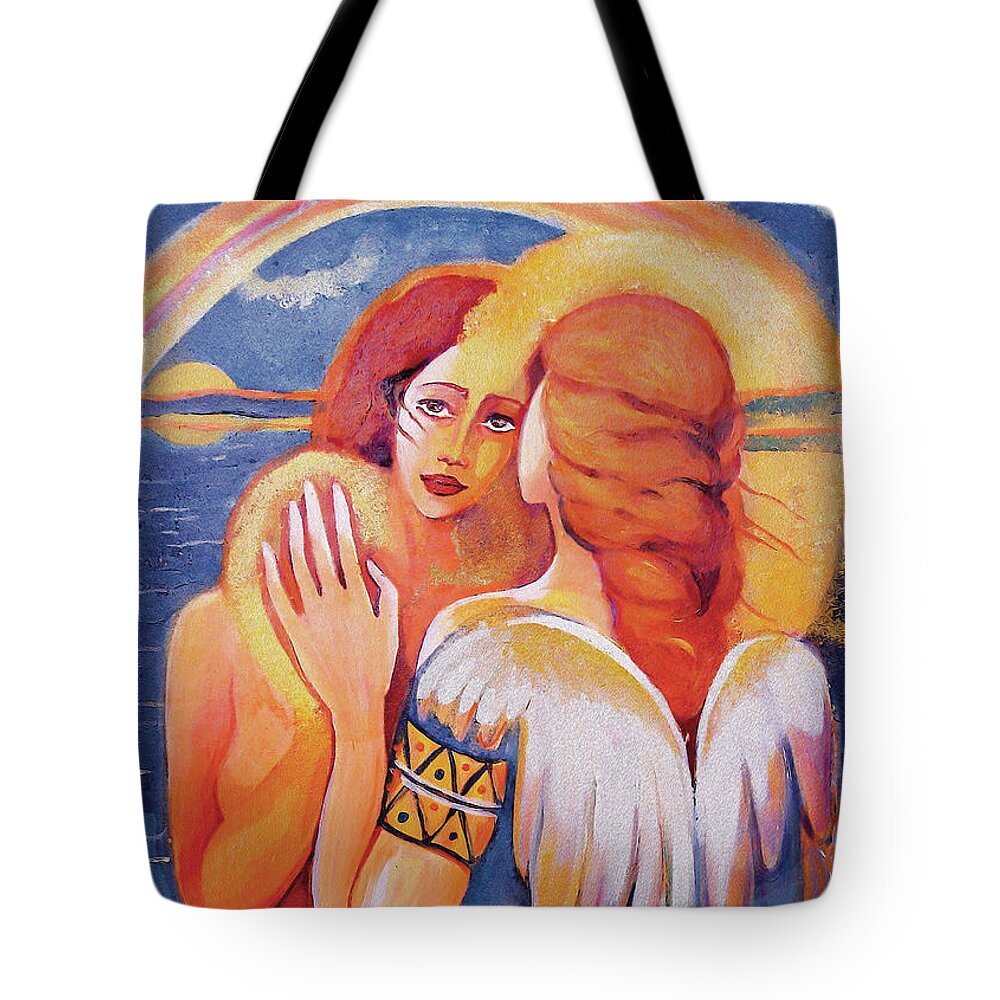 Angel Woman Tote Bag featuring the painting Angel Touch by Eva Campbell