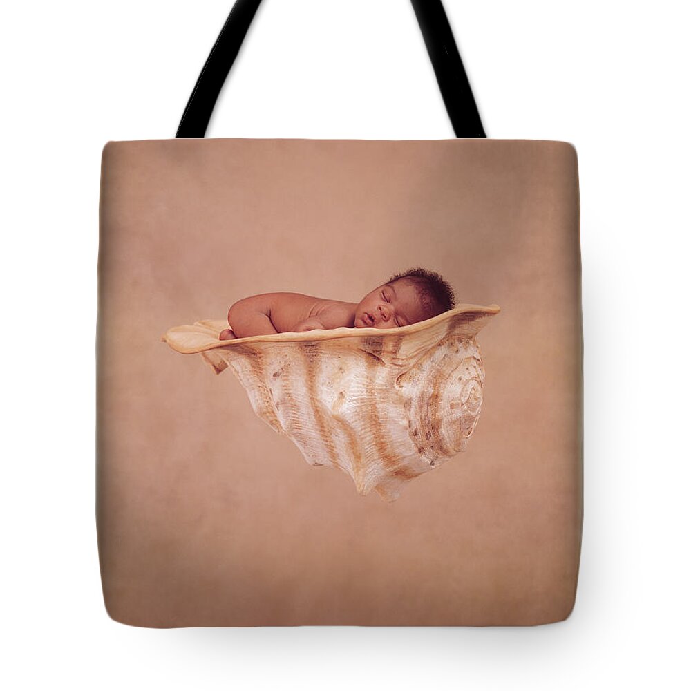 Polaroid Tote Bag featuring the photograph Angela in a Shell by Anne Geddes