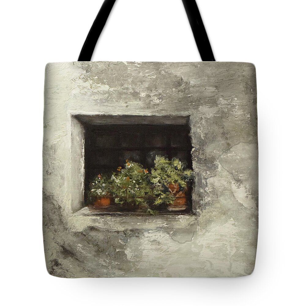 Italy Tote Bag featuring the painting Angelika's Italian Window by Sandra Nardone