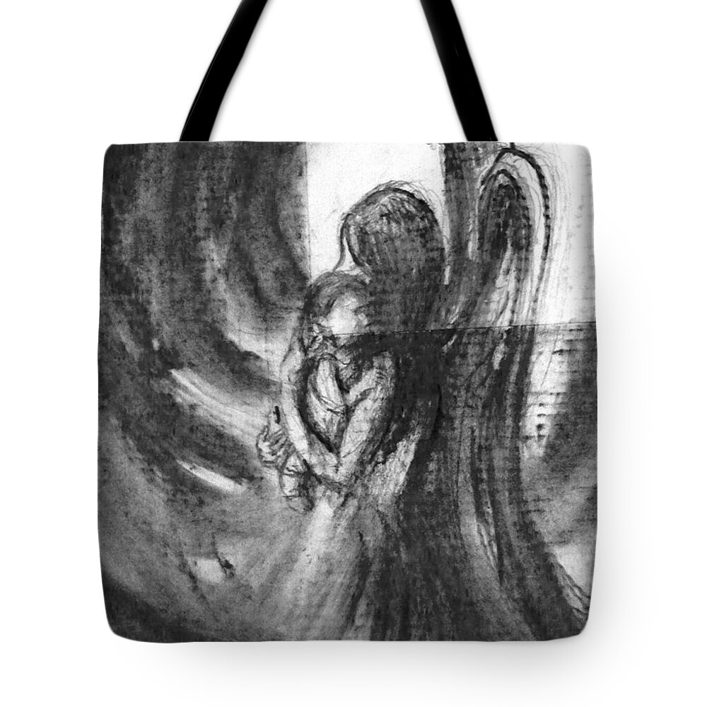 Angel Tote Bag featuring the drawing Angel's baby by Hae Kim