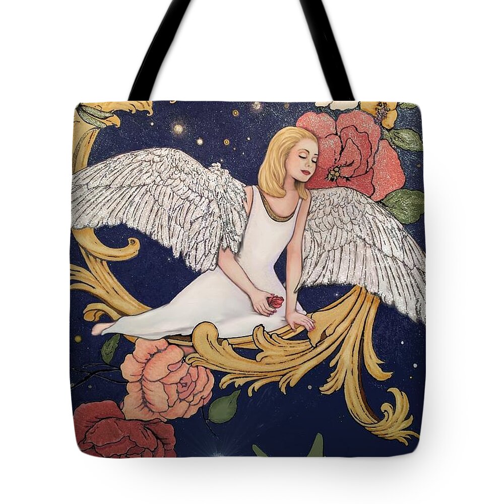 Adult Coloring Book Art Tote Bag featuring the mixed media Angels Dream by Melodye Whitaker