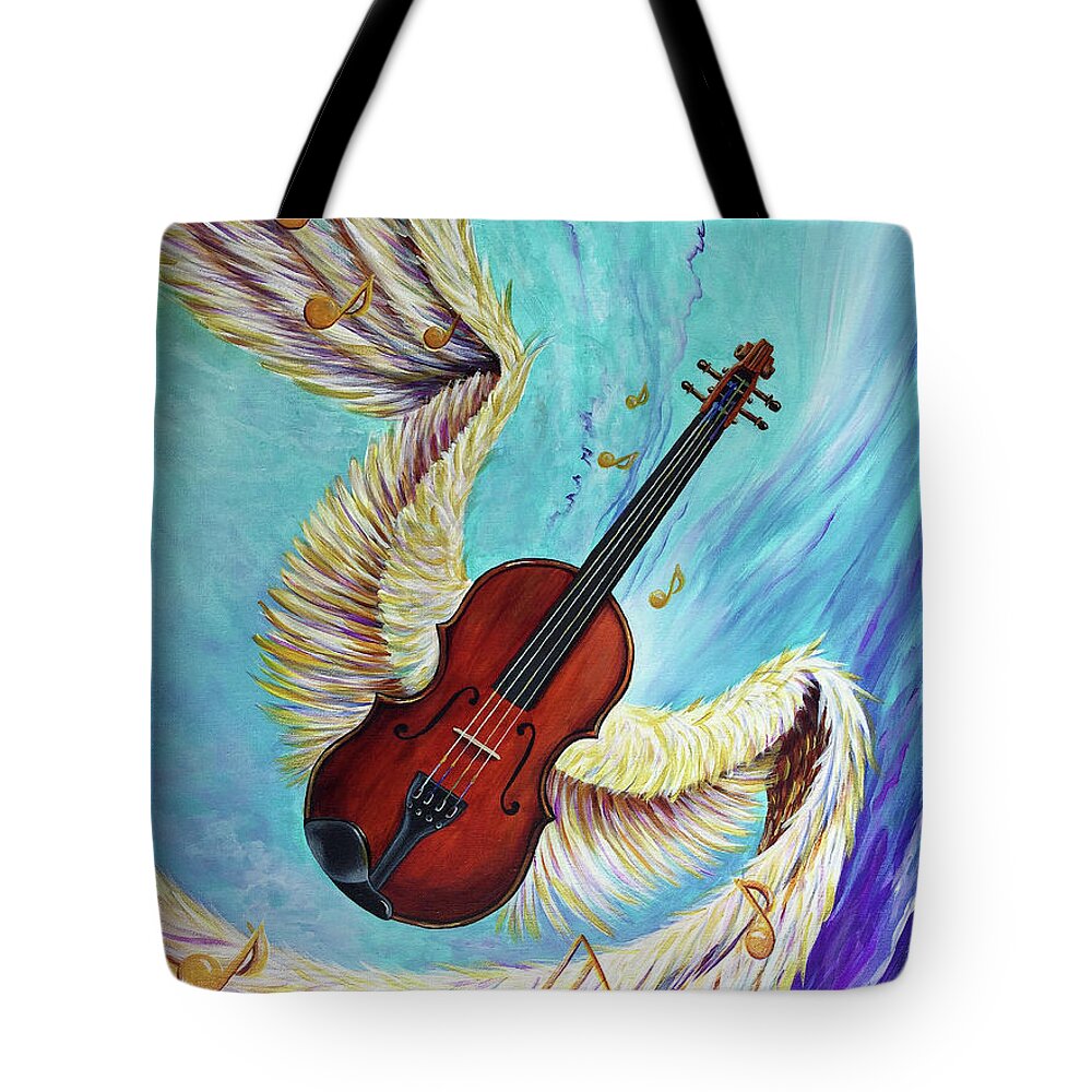 Violin Tote Bag featuring the painting Angel's Song by Nancy Cupp