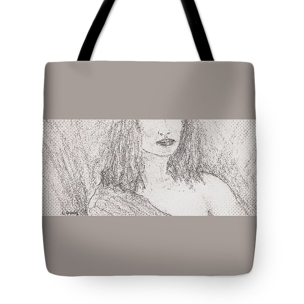 Angie Tote Bag featuring the drawing Angie by Lessandra Grimley