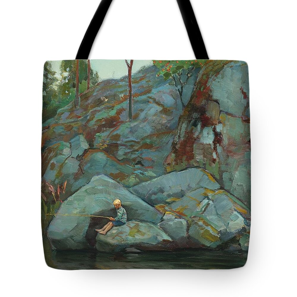 Vin Hmlinen (1876-1940) Angle Fishing Tote Bag featuring the painting Angle Fishing by MotionAge Designs
