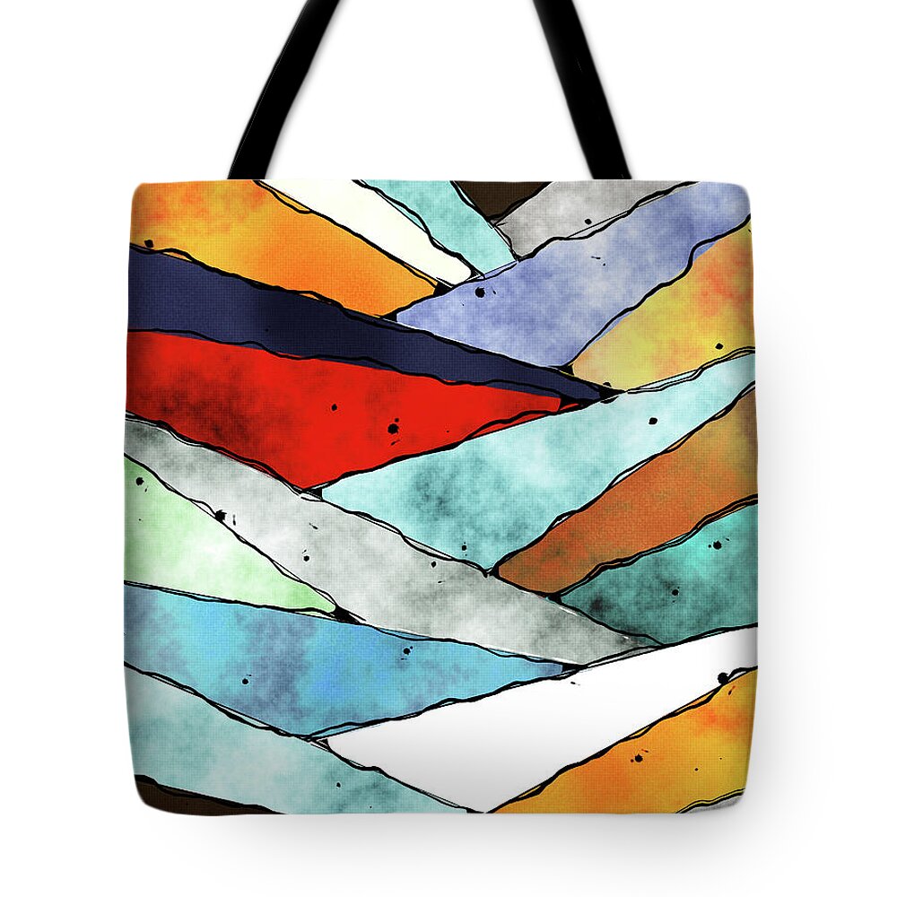 Slices Tote Bag featuring the digital art Angles of Textured Colors by Phil Perkins