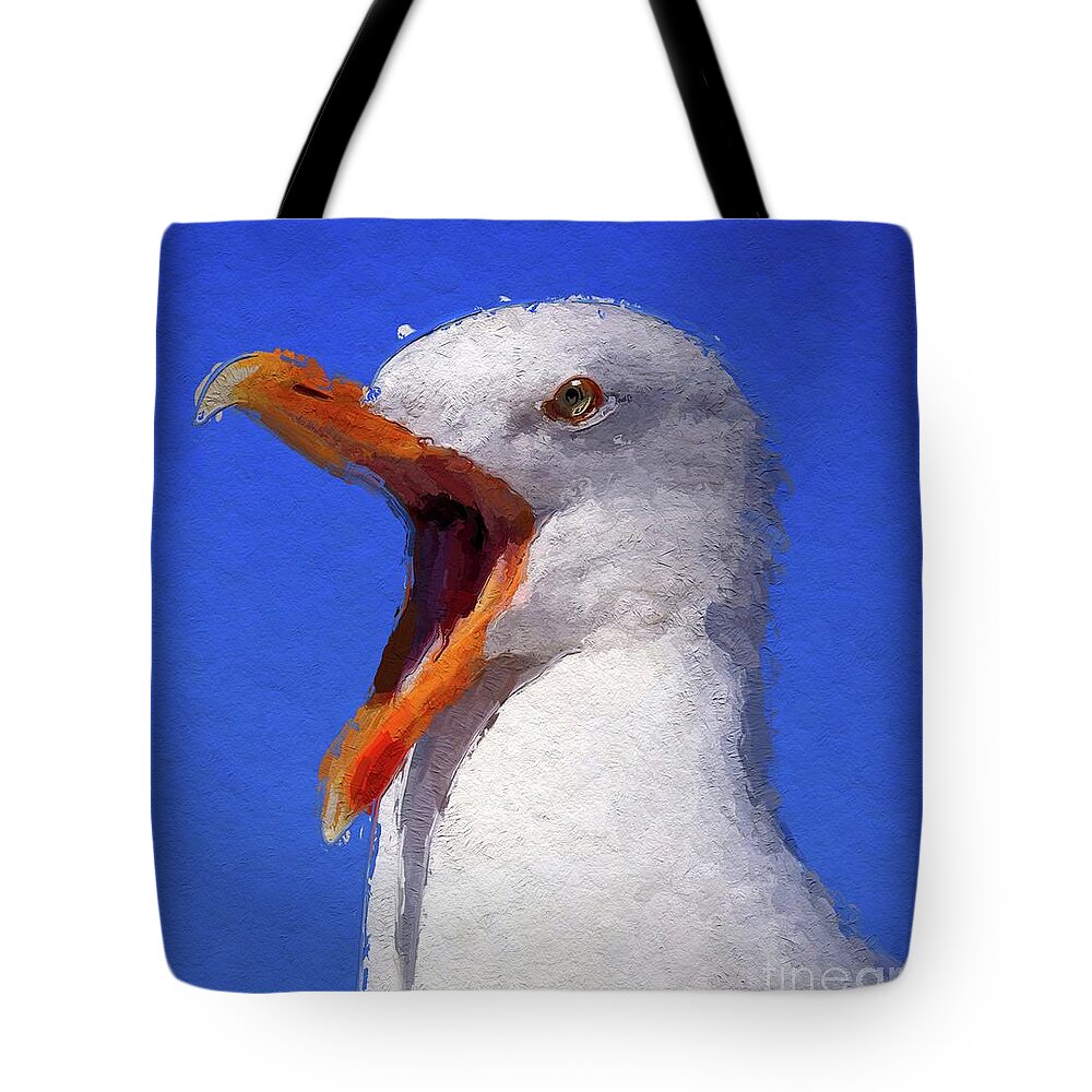 Seagull Tote Bag featuring the painting Angry Seagull by Esoterica Art Agency