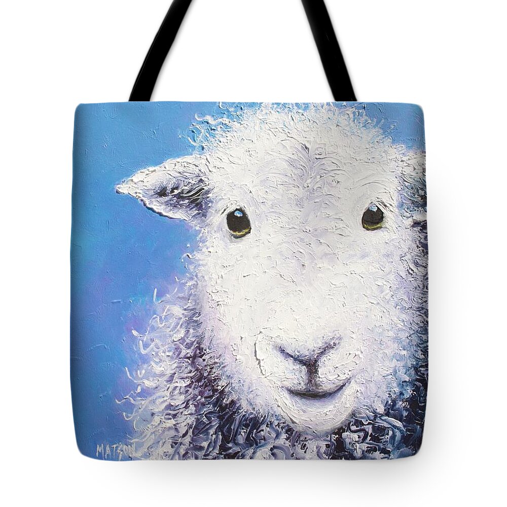 Sheep Tote Bag featuring the painting Angus by Jan Matson