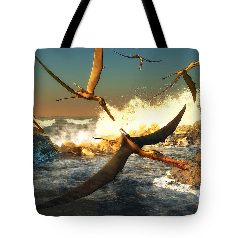 Anhanguera Tote Bag featuring the painting Anhanguera Fishing by Corey Ford