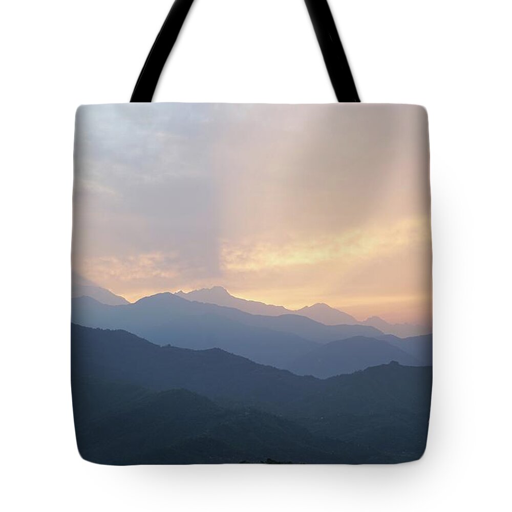 Pokhara Tote Bag featuring the photograph Annapurna Sunrise 2 by Lora Louise