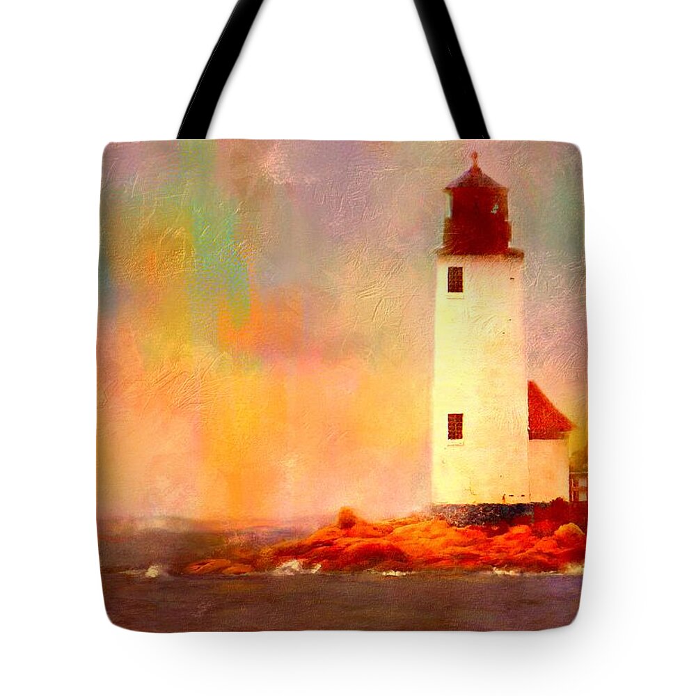Lighthouse Tote Bag featuring the painting Annisquam Rainbow by Sand And Chi