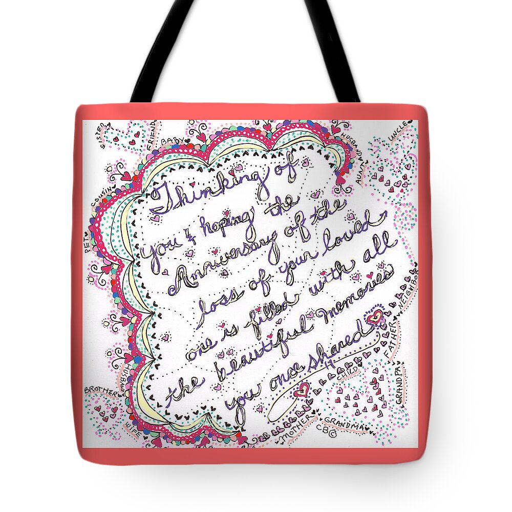 Caregiver Tote Bag featuring the drawing Anniversary Memorial by Carole Brecht