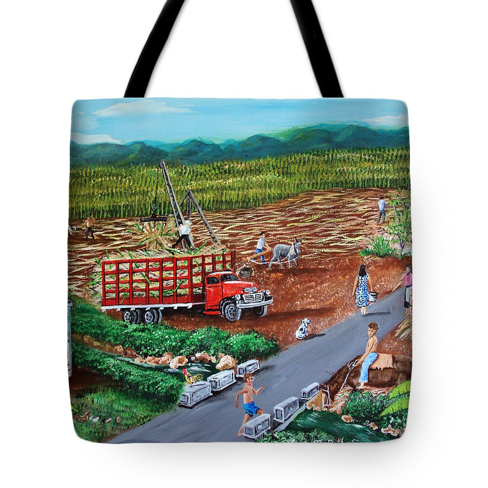 Sugarcane Field Tote Bag featuring the painting Anoranzas by Luis F Rodriguez
