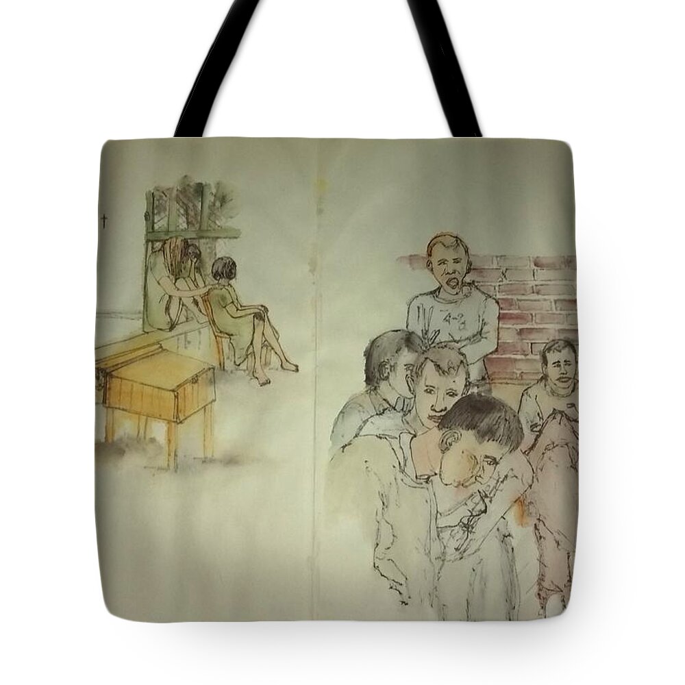 Mental Illness. Mental Asluym. Patients. Treatment. Tote Bag featuring the painting Another Look At Mental Illness Album by Debbi Saccomanno Chan