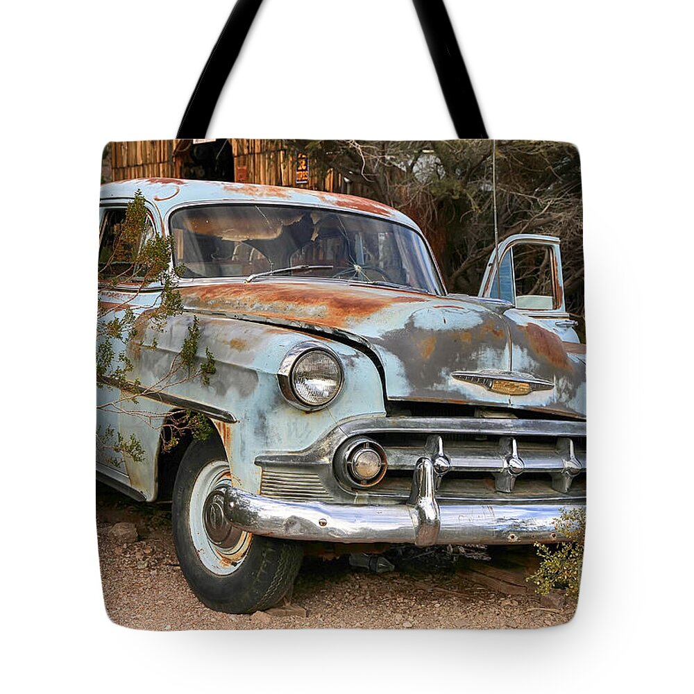 Car Tote Bag featuring the photograph Another Rusting Away Chevy by Teresa Zieba