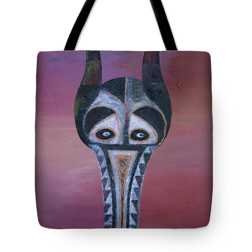Antelop Mask Tote Bag featuring the painting Antelop Mask by Obi-Tabot Tabe